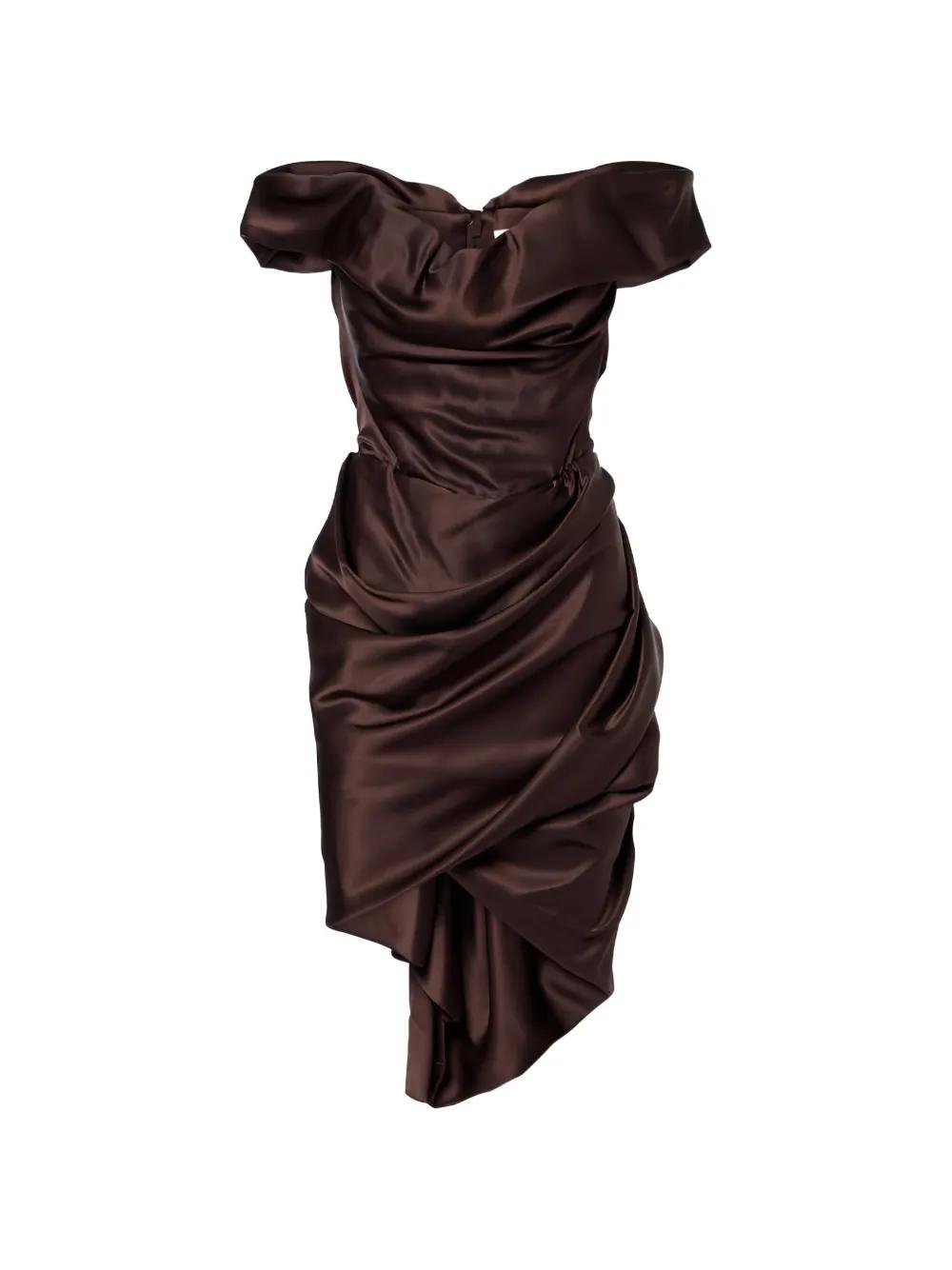 Vivienne Westwood Nova Cora Asymmetrical Draped Dress in Brown