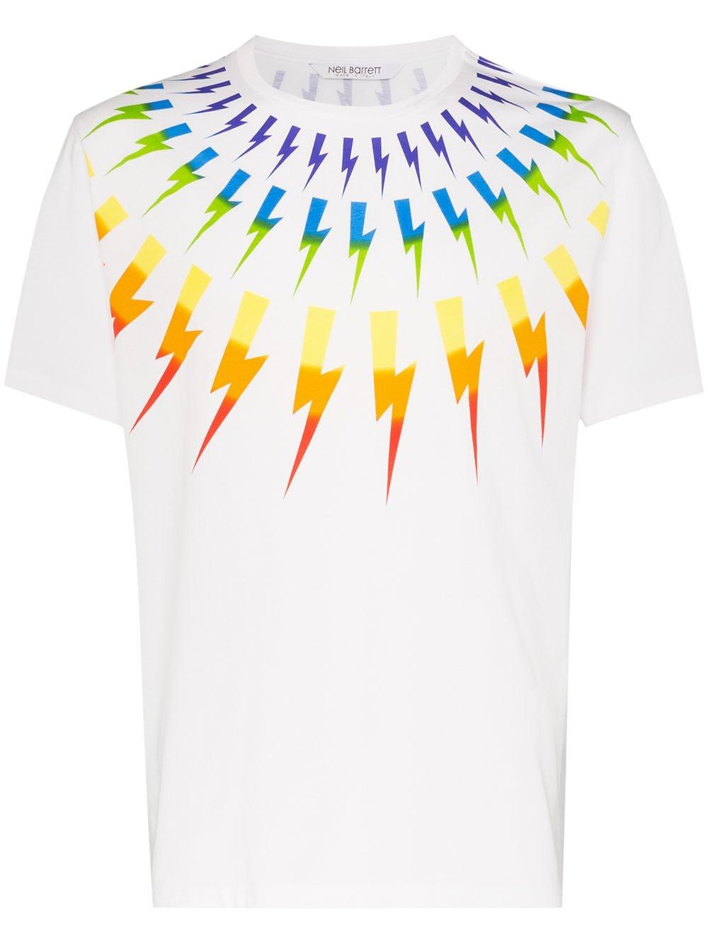Neil Barrett Rainbow Lightning Bolt T-shirt in White for Men