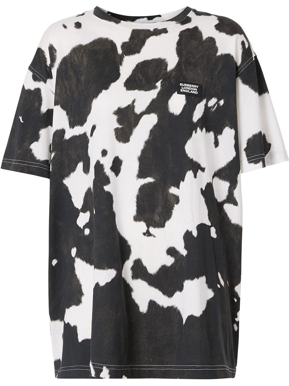 Burberry Logo Detail Cow Print Cotton Oversized T-shirt in Black - Lyst