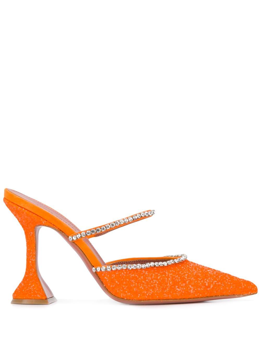 orange heeled mules