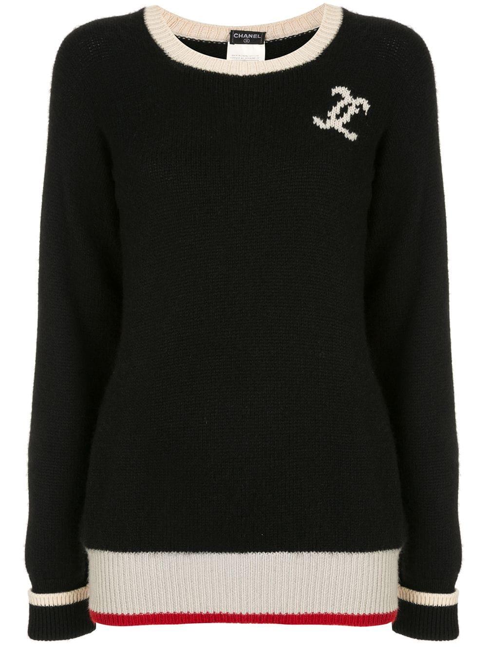 Chanel Pre-Owned Cc Logo Long Sleeve Cashmere Sweater in Black