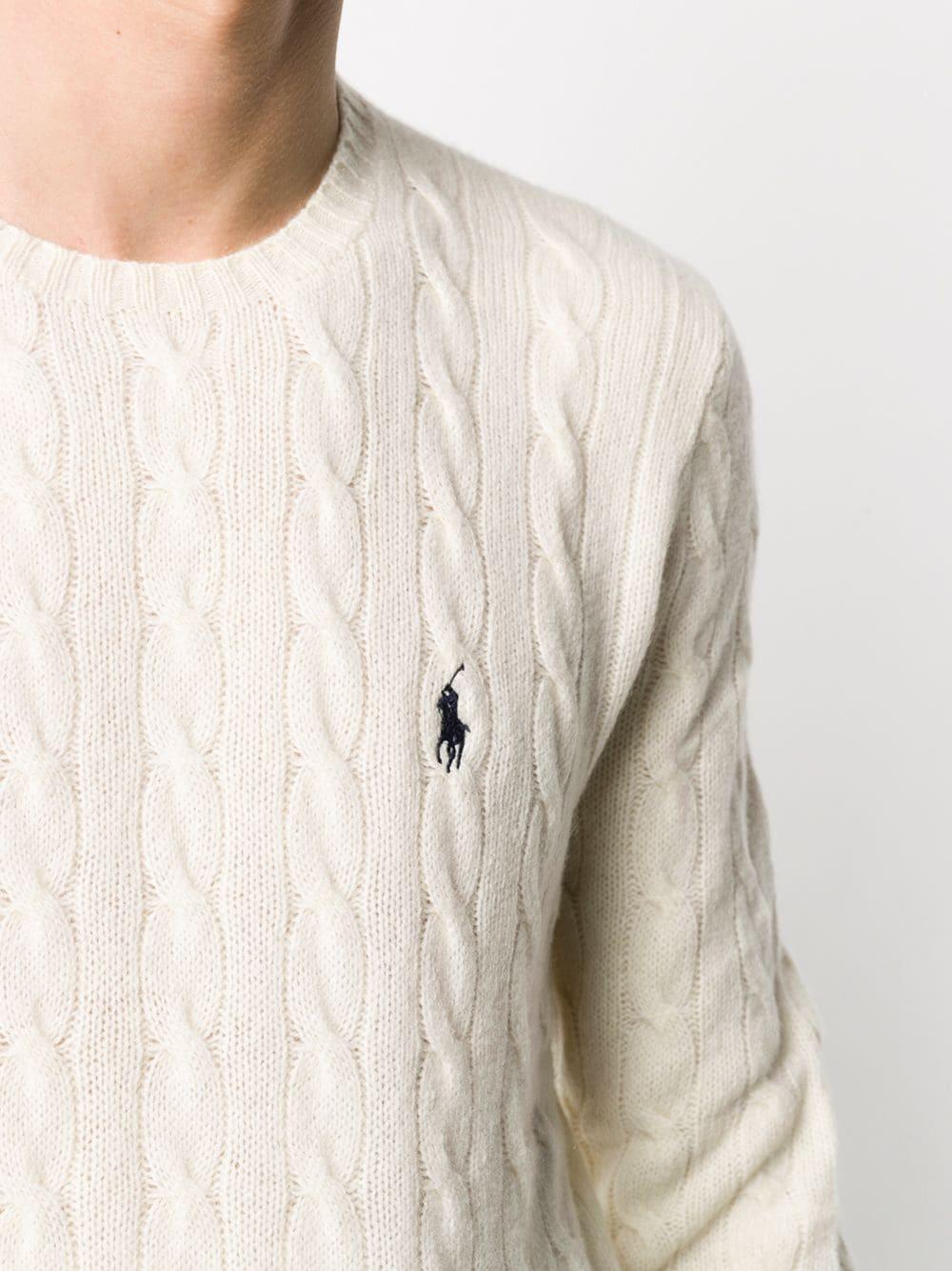 Polo Ralph Lauren Wool Cable-knit Logo Jumper in White for Men | Lyst