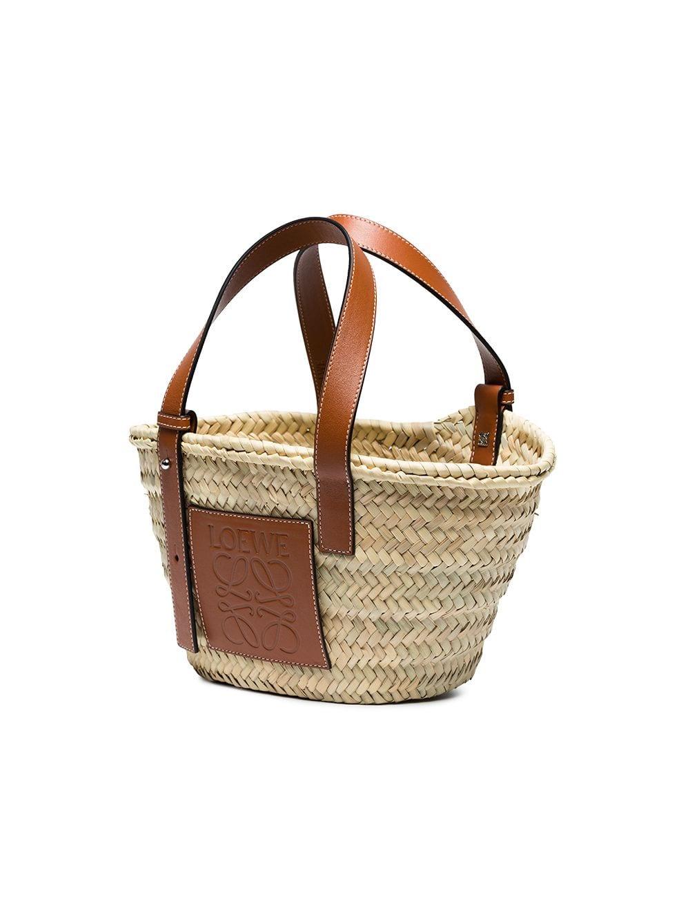 Loewe Leather Open Raffia Basket Bag in Natural/Tan (Brown) | Lyst