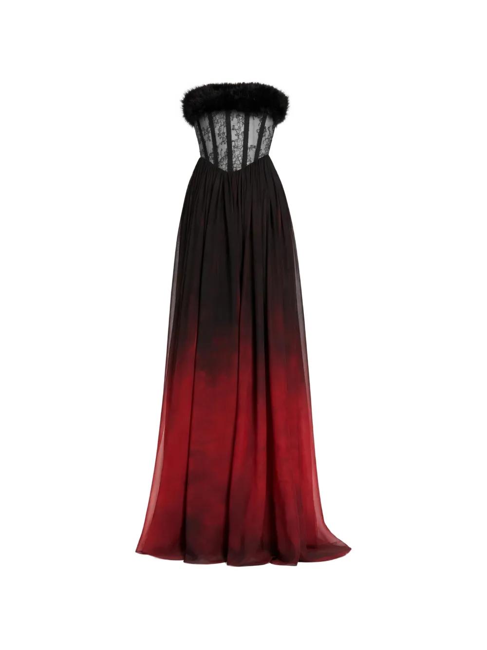 black mini dress for party Long ombré dress with draped neckline main image 0