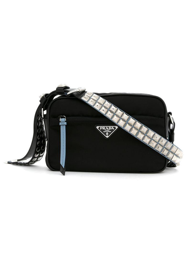 Prada Glace Calf Studded Crossbody Bag - Black Crossbody Bags