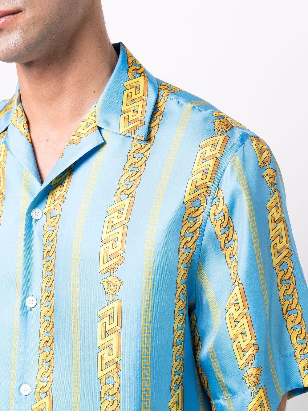 Versace Chain Pinstripe Silk Shirt in Blue for Men | Lyst