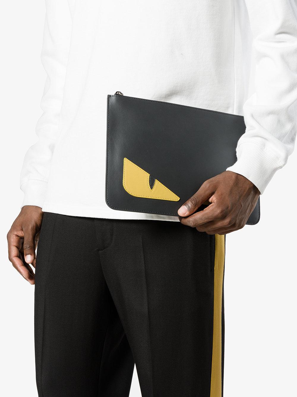 Fendi Monster Eyes Clutch Bag In Smooth Leather With Bugs Maxi Metallic  Eyes Bag Bugs in Black for Men