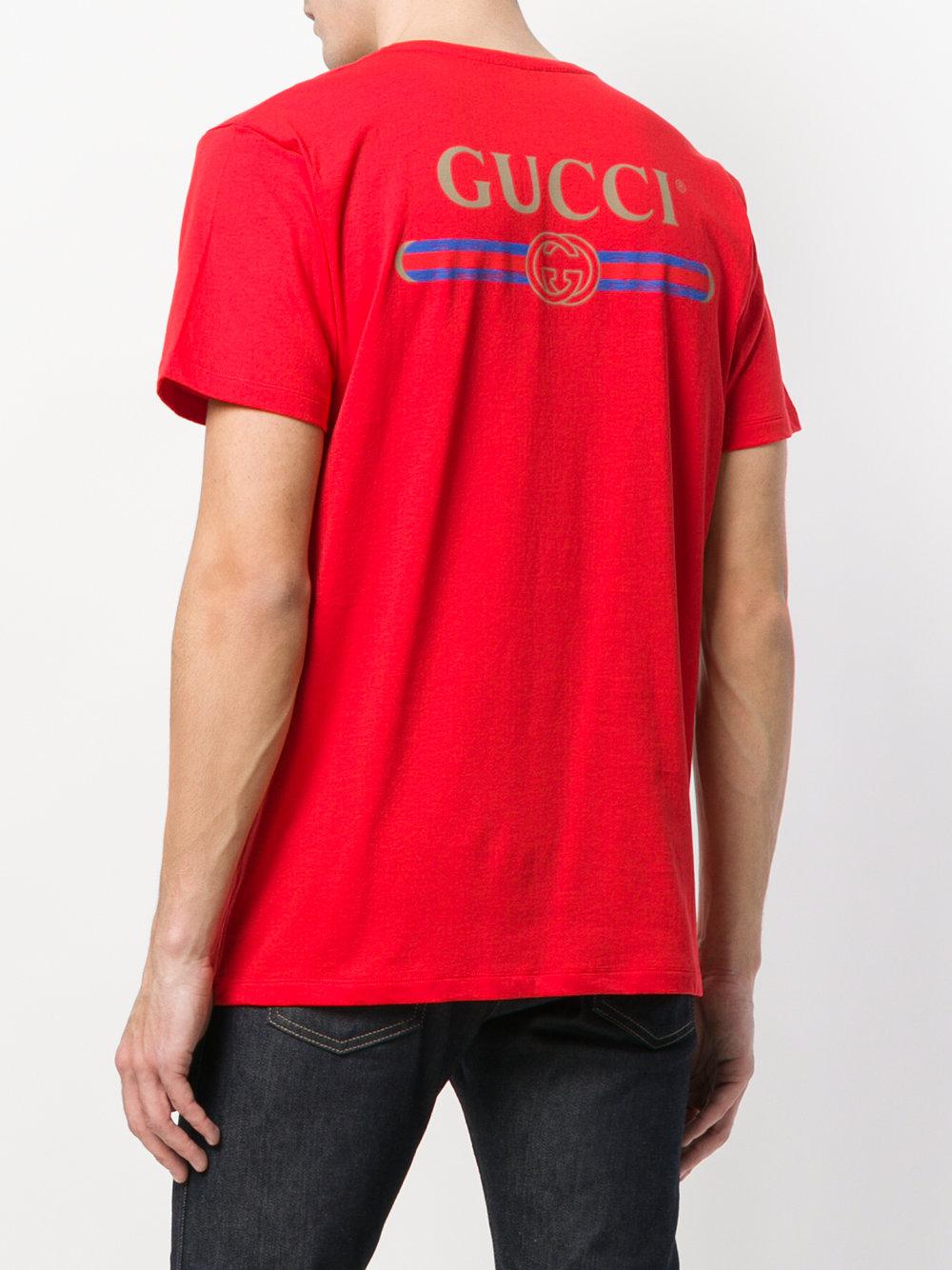 Gucci Back Logo Print T-shirt in Red for Men | Lyst