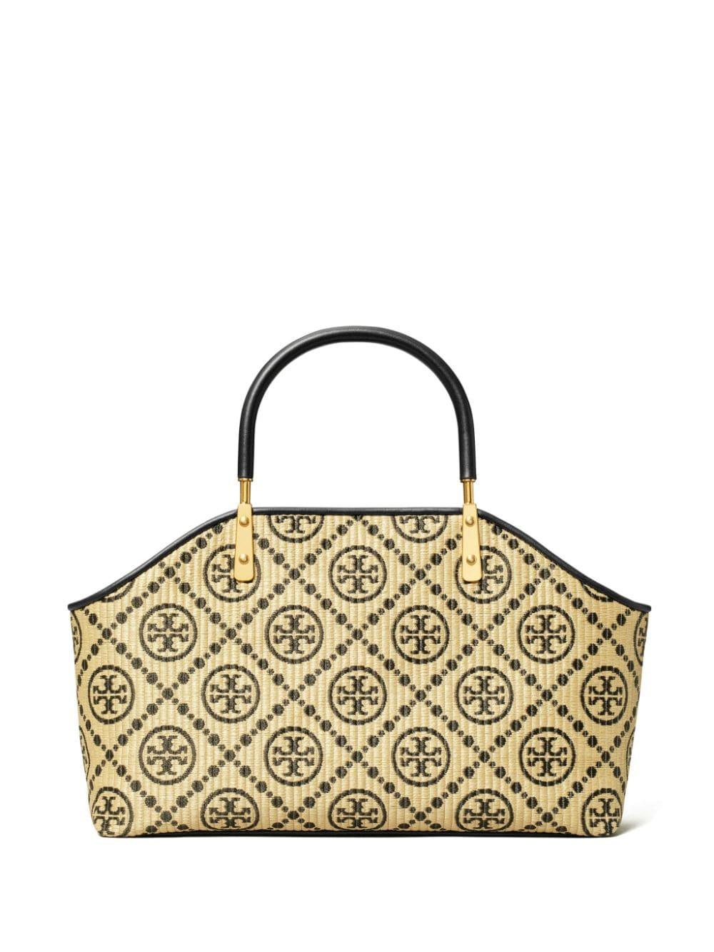 トートバッグ Tory Burch RAFFIA T MONOGRAM TOTE BAG Tory Burch Small T Monogram Raffia Bag in Metallic | Lyst