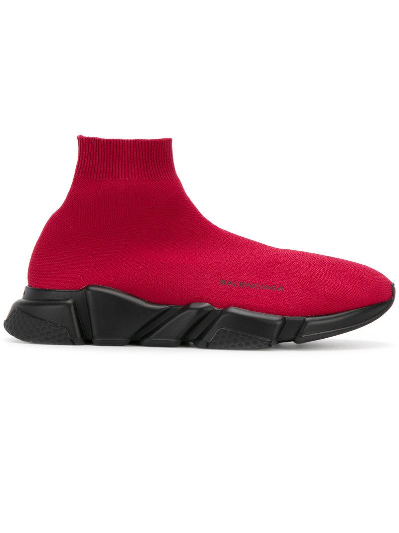 all red balenciaga speed trainers