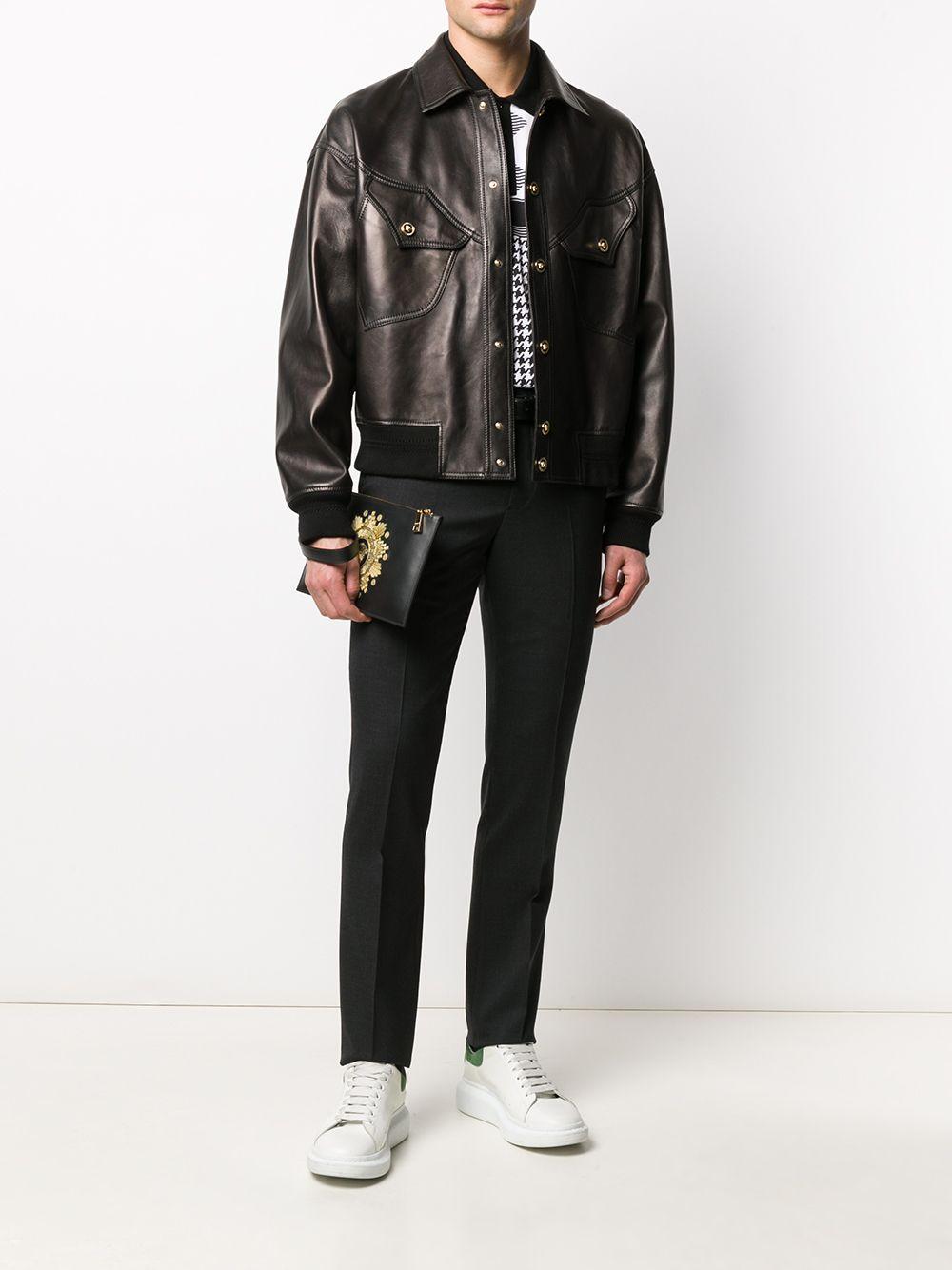 Versace Medusa Head Details Leather Jacket in Brown (Black) for Men - Lyst