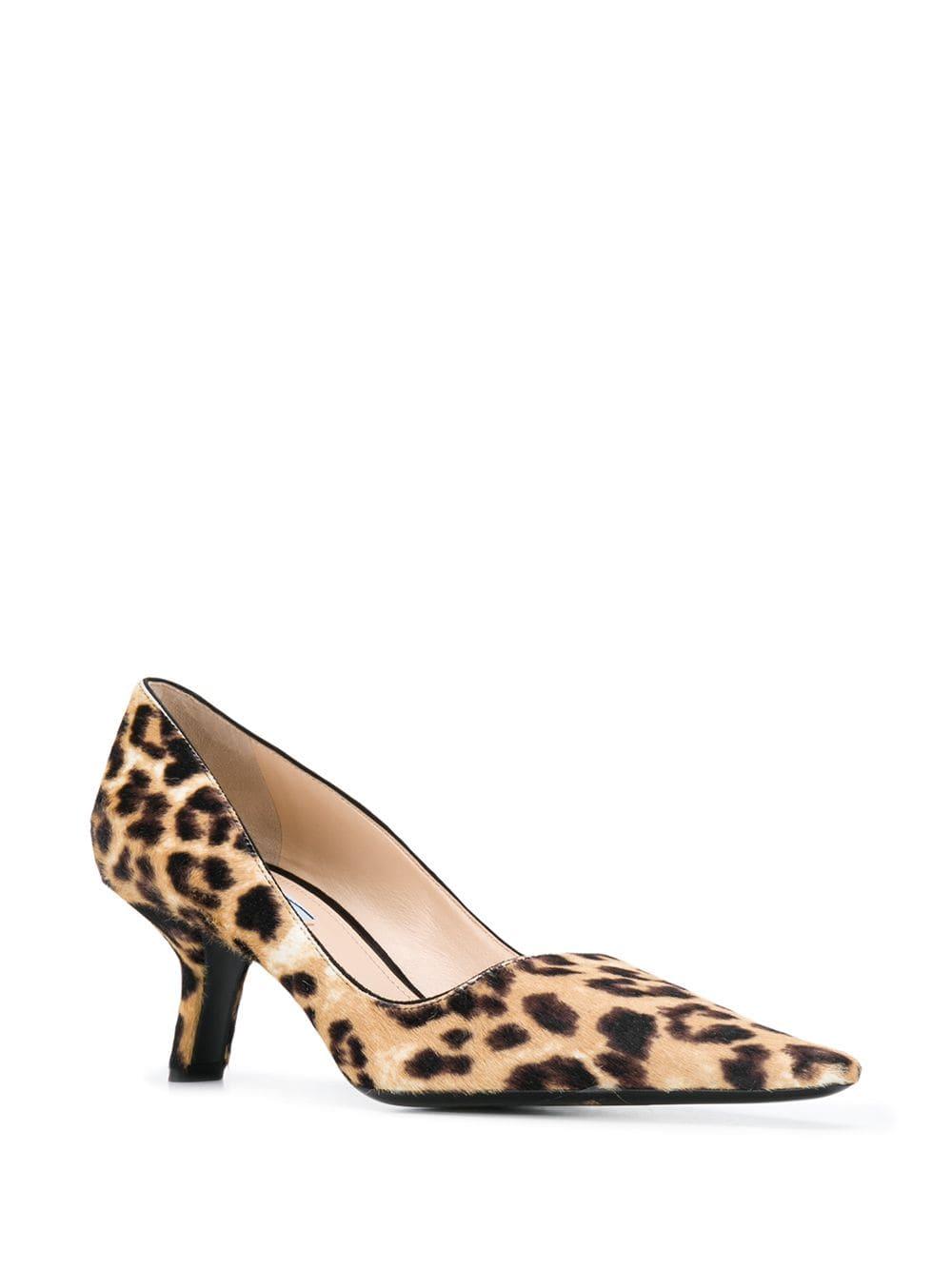 Prada Leather Leopard Print Kitten Heel Pumps - Lyst
