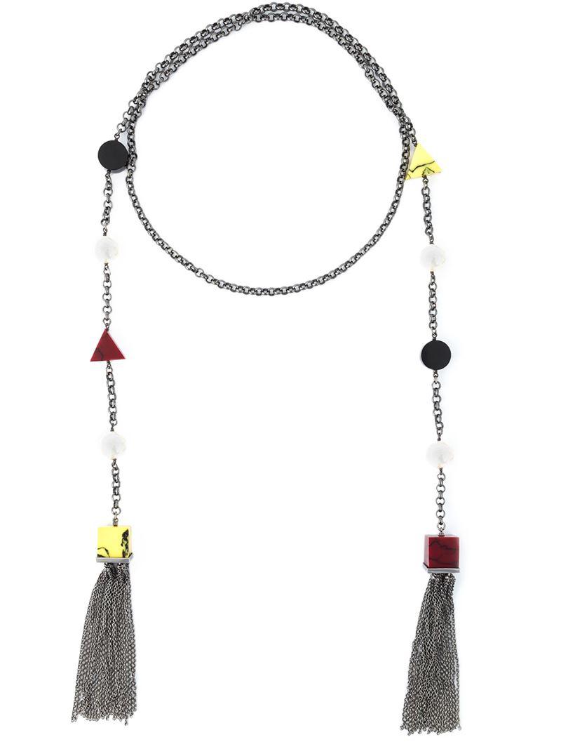 Eshvi Back To School Tassel Necklace In Red Metallic Lyst Eshvi Back To School Tassel Necklace In Red Metallic Lyst