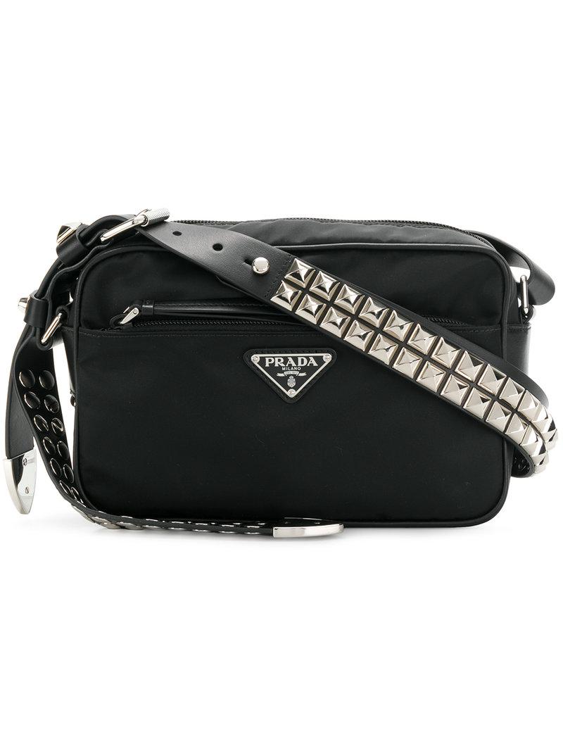 Prada Leather Rock-stud Shoulder Bag in Black - Lyst