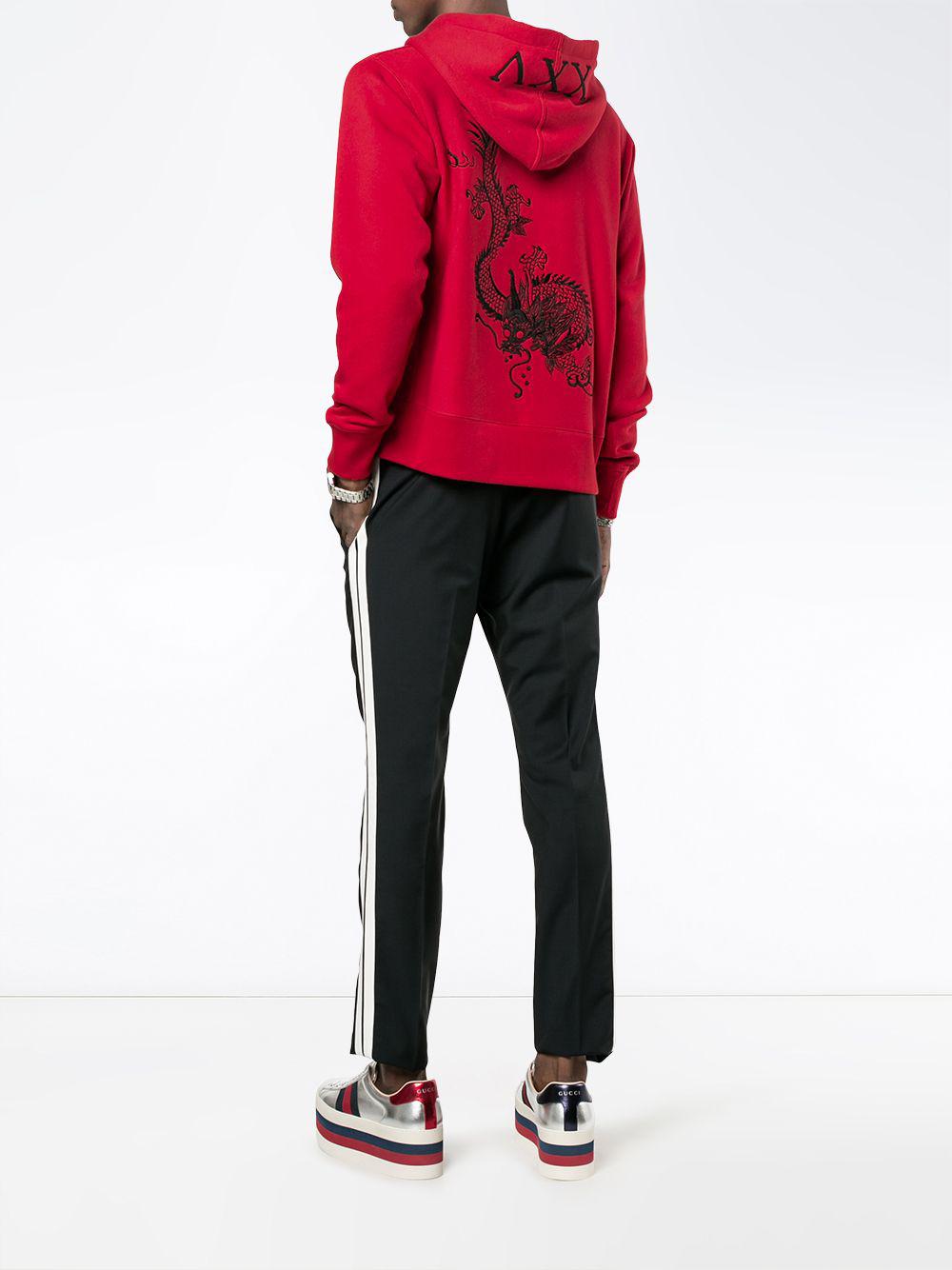 Sudadera con capucha y bordado de dragón Gucci de Algodón de color Rojo  para hombre | Lyst