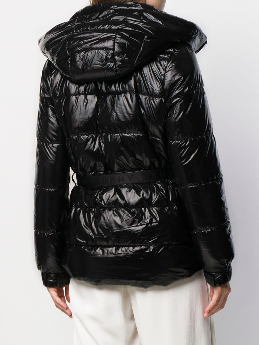 DKNY Synthetic Belted Puffer Jacket in Black | Lyst Canada