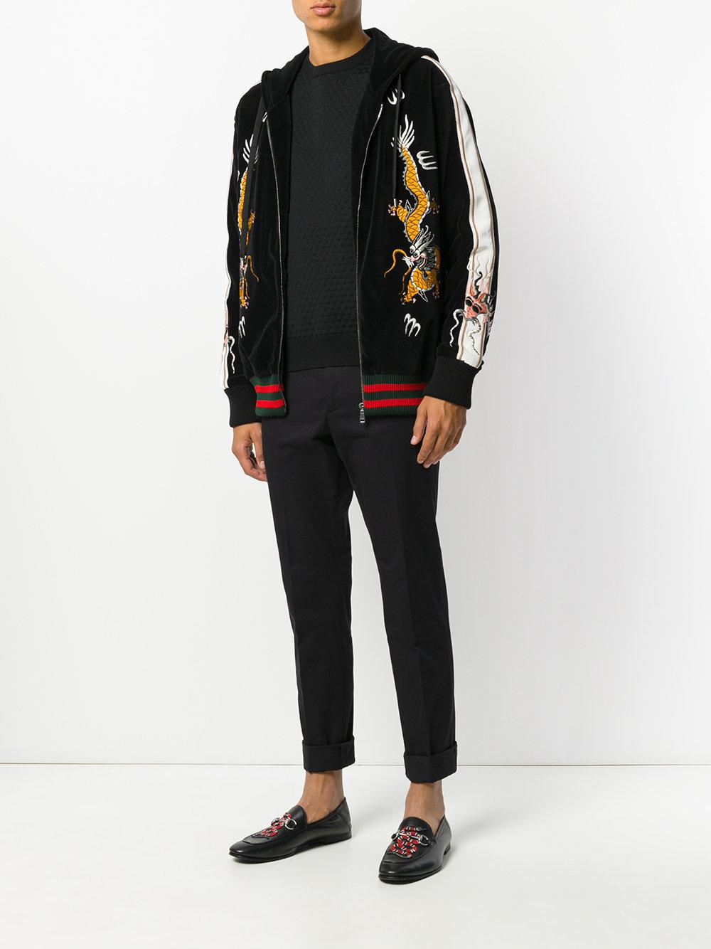 Gucci Cotton Dragon Embroidery Hooded Jacket in Black for Men - Lyst