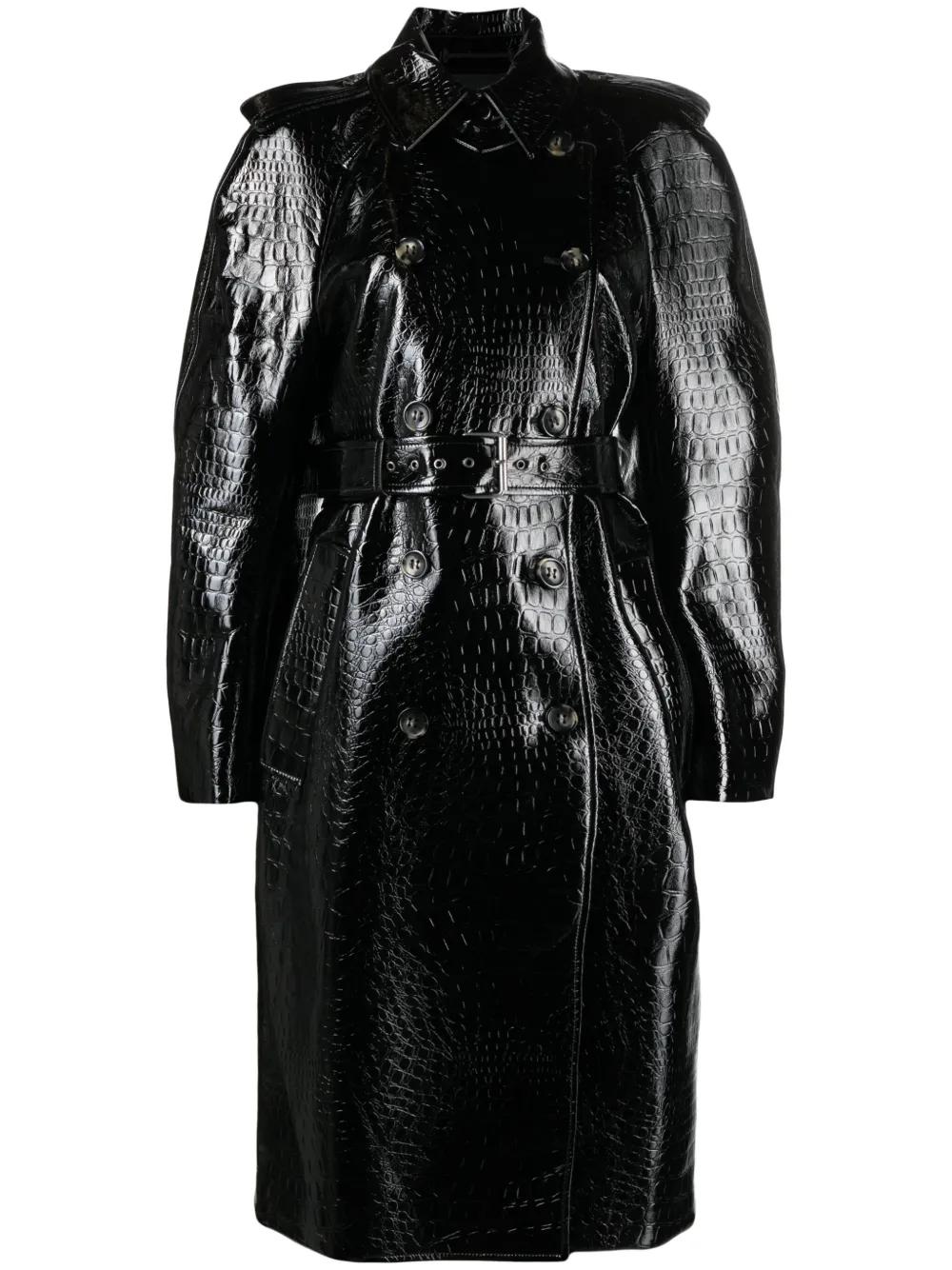 Sportmax Faggi Crocodile-Effect Trench Coat in Black | Lyst
