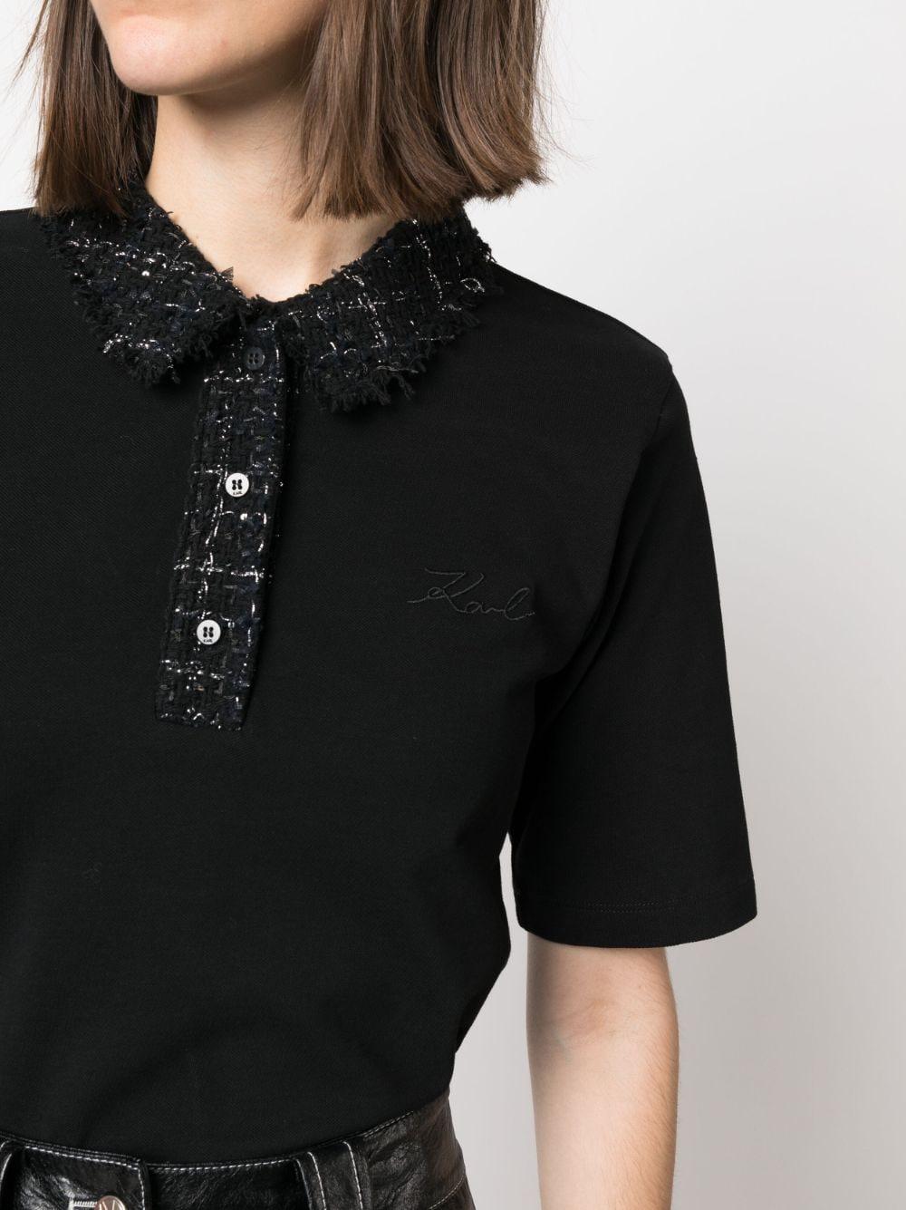 Karl Lagerfeld Bouclé Organic-cotton Polo Shirt in Black | Lyst