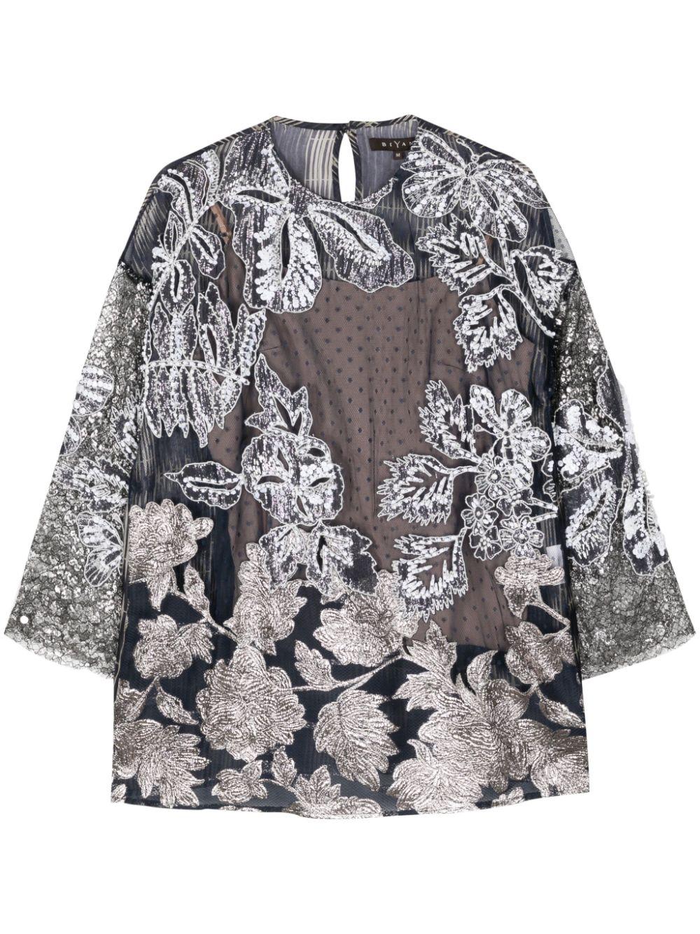Biyan floral-print semi-sheer blouse - Multicolour
