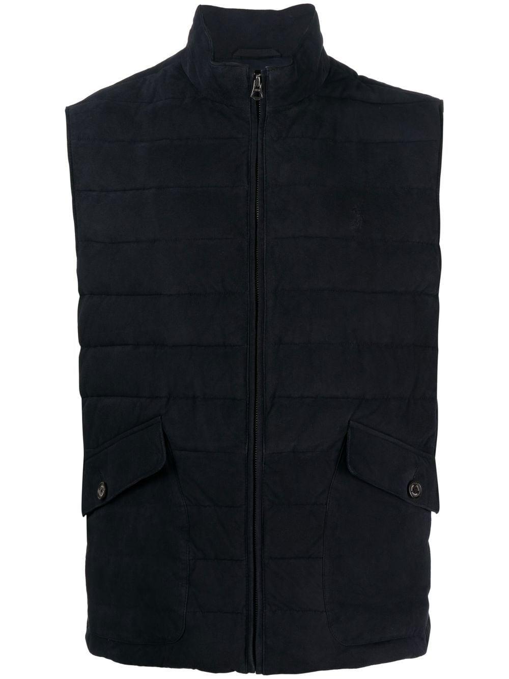 Polo Ralph Lauren Zip-up Quilted Suede Gilet in Black for Men | Lyst