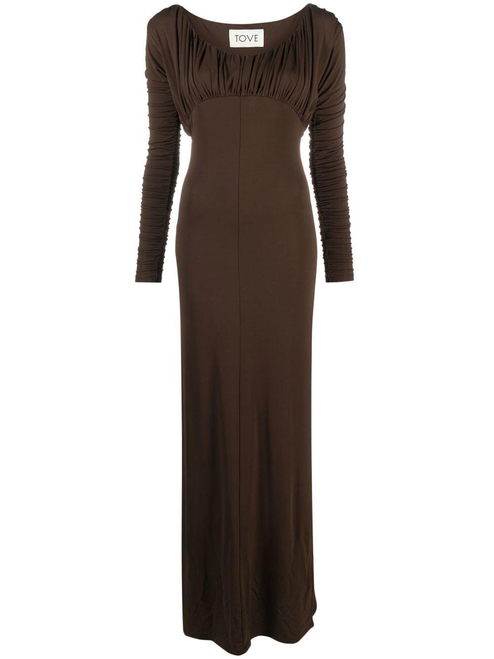 TOVE Safia Ruched Maxi Dress in Brown | Lyst