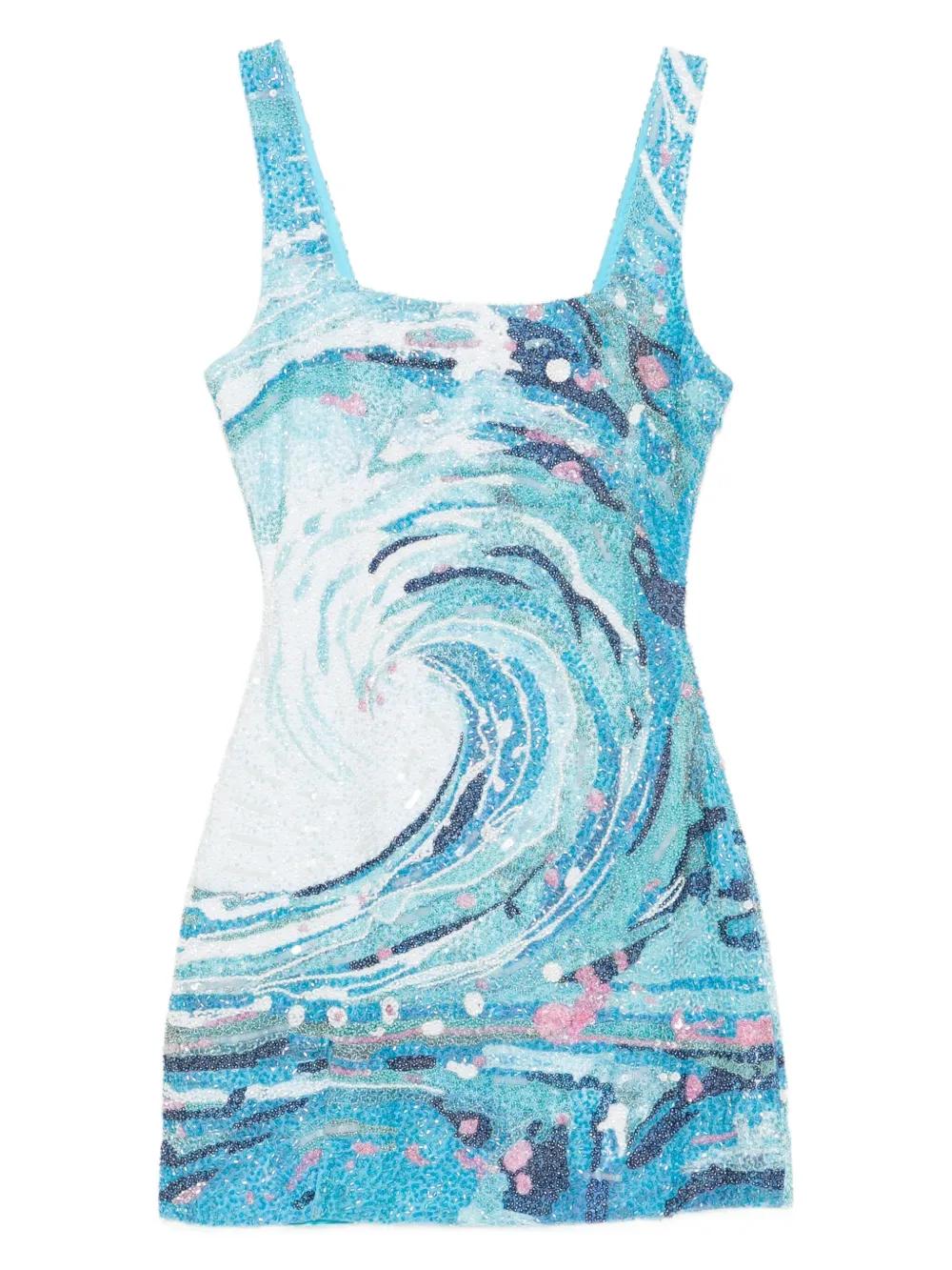 STAUD Le Sable Tidal-Wave Sequin Mini Dress in Blue