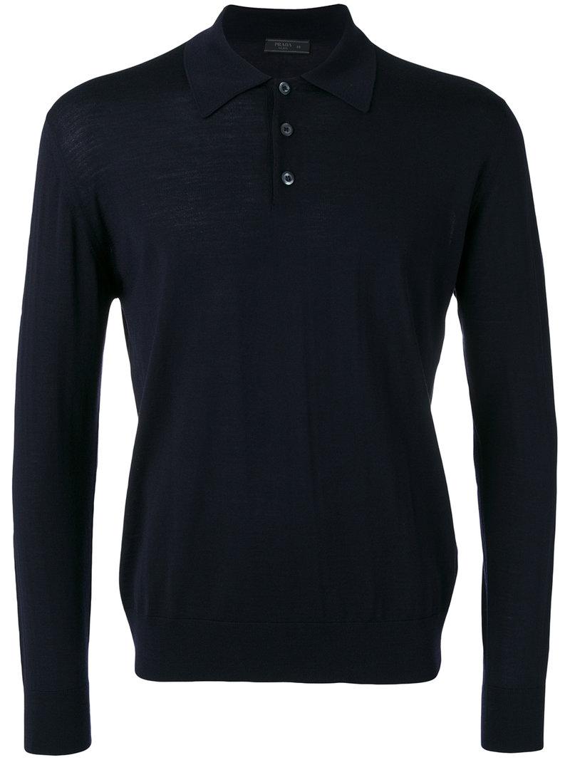 Prada Wool Button Placket Sweater in Blue for Men - Lyst