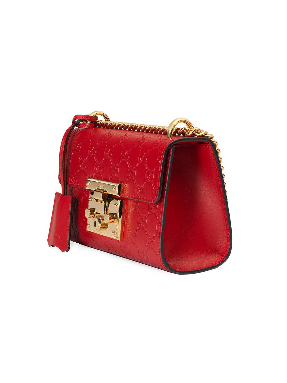 Gucci Small Padlock Signature Leather Shoulder Bag in Red | Lyst