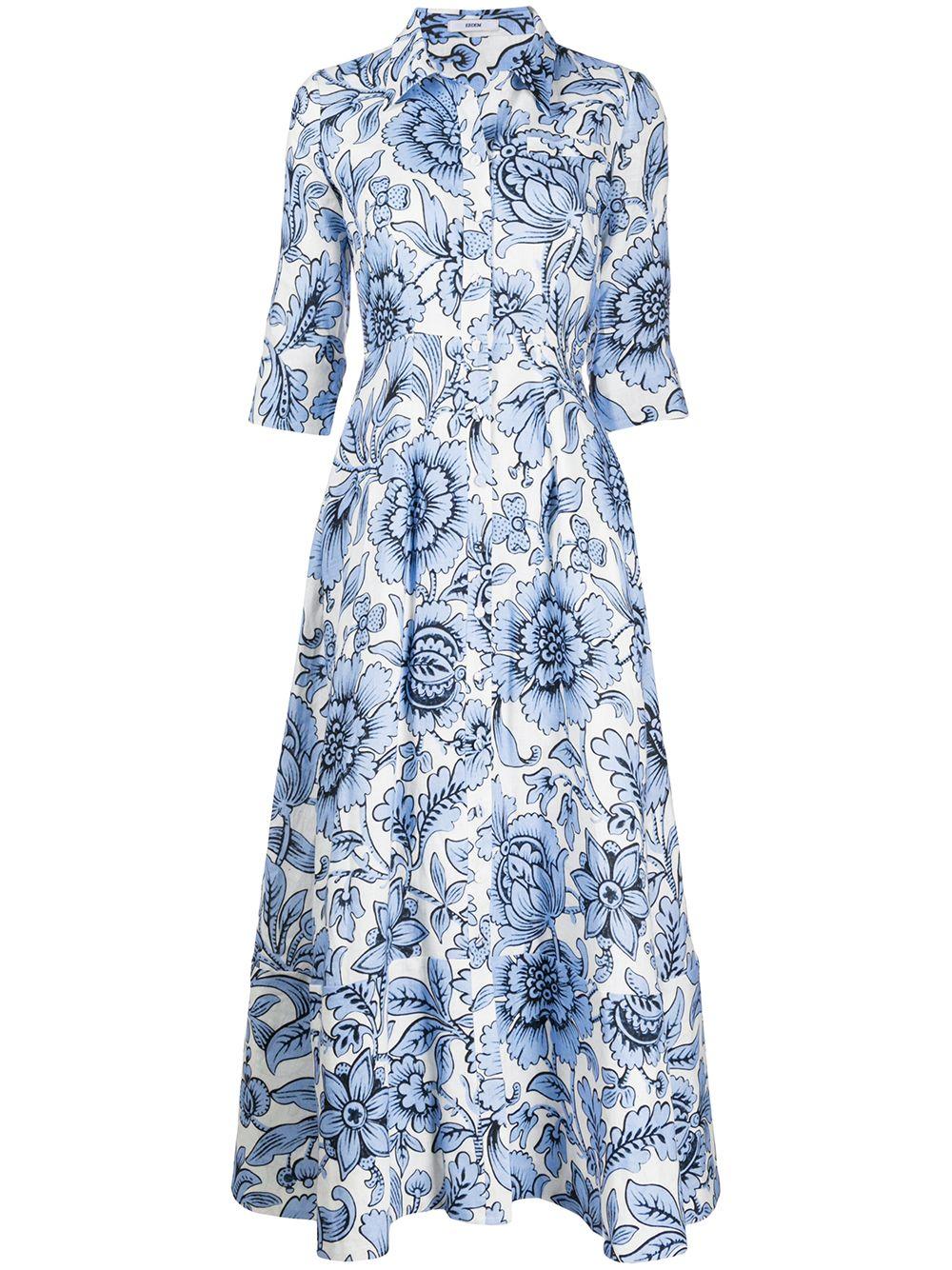 Erdem Linen Kasia Floral-pattern Dress in Blue - Lyst