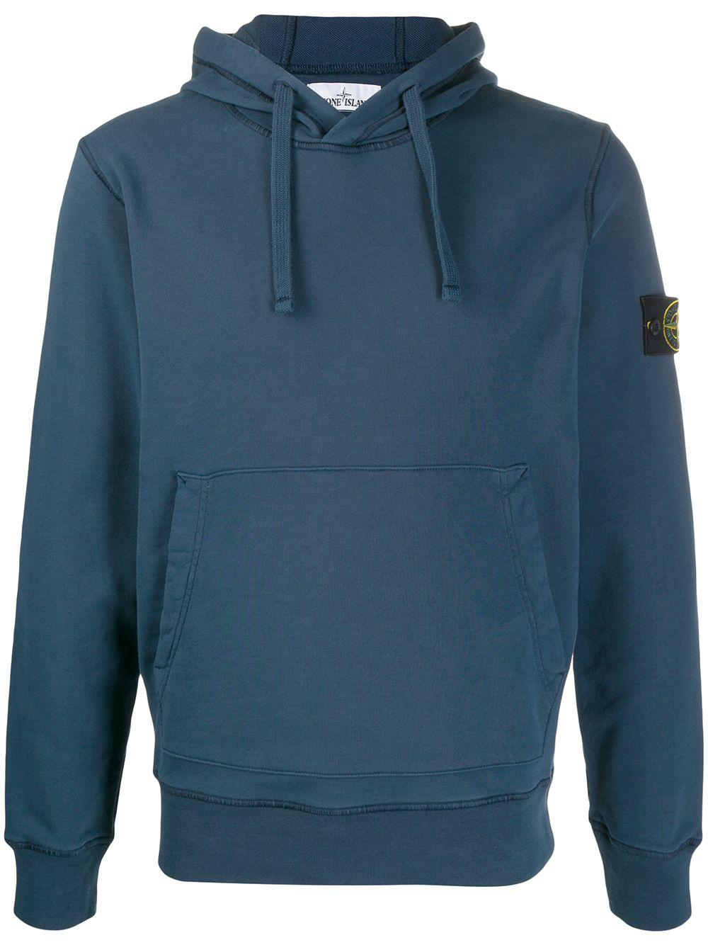 Stone Island Cotton Logo Patch Hoodie in Blue for Men - Lyst