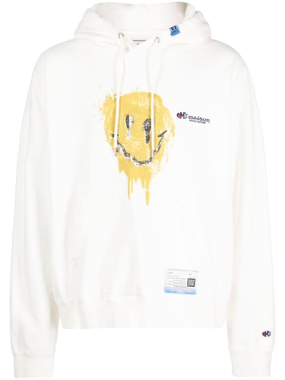 Maison Mihara Yasuhiro Smiley-face Print Cotton Hoodie in White for Men |  Lyst UK