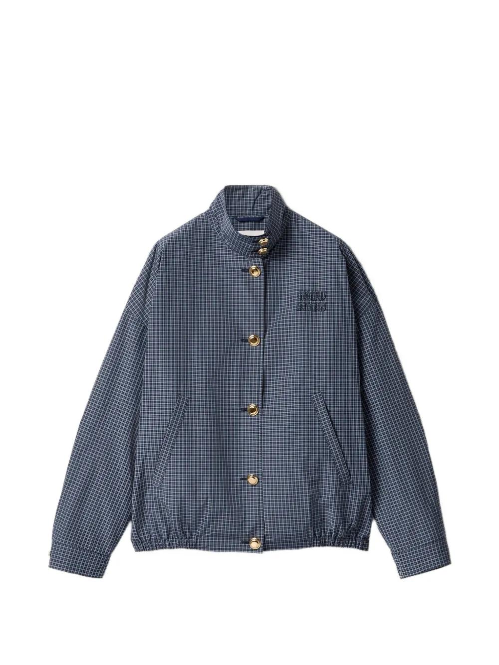 Miu Miu Check-Pattern Oversized Jacket in Blue | Lyst