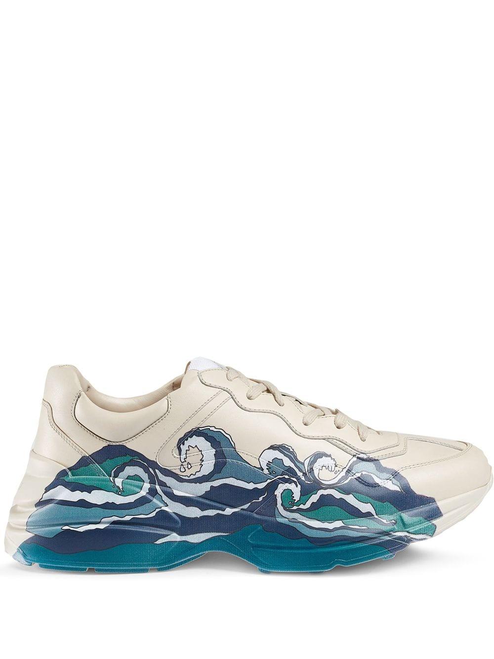 Gucci Men's Rhyton Leather Sneaker With Wave in White for Men | Lyst