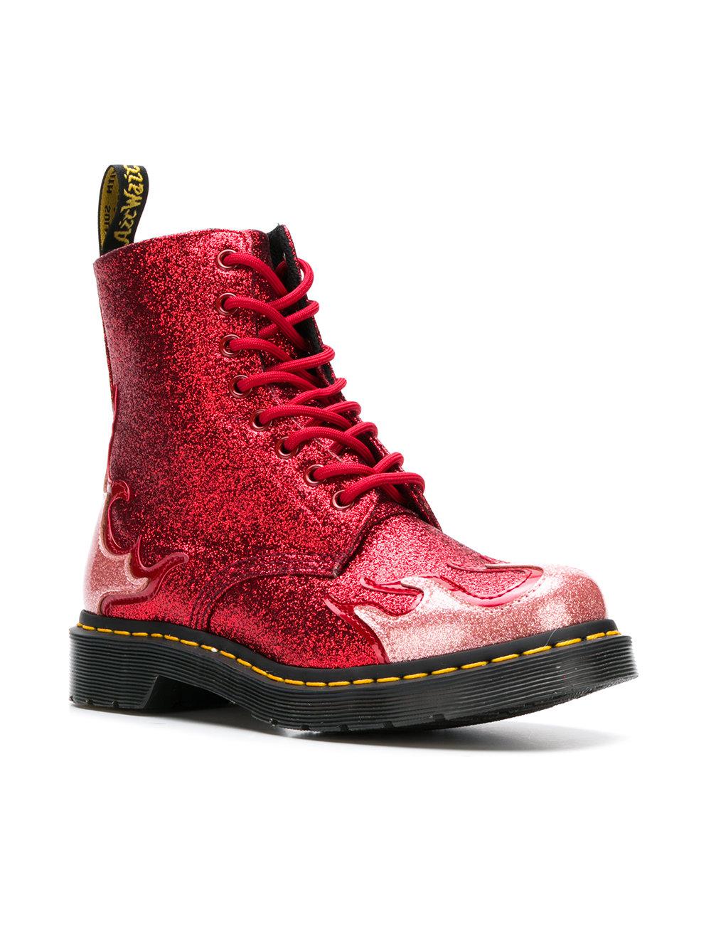 dr martens 146 pascal red glitter flame flat ankle boots