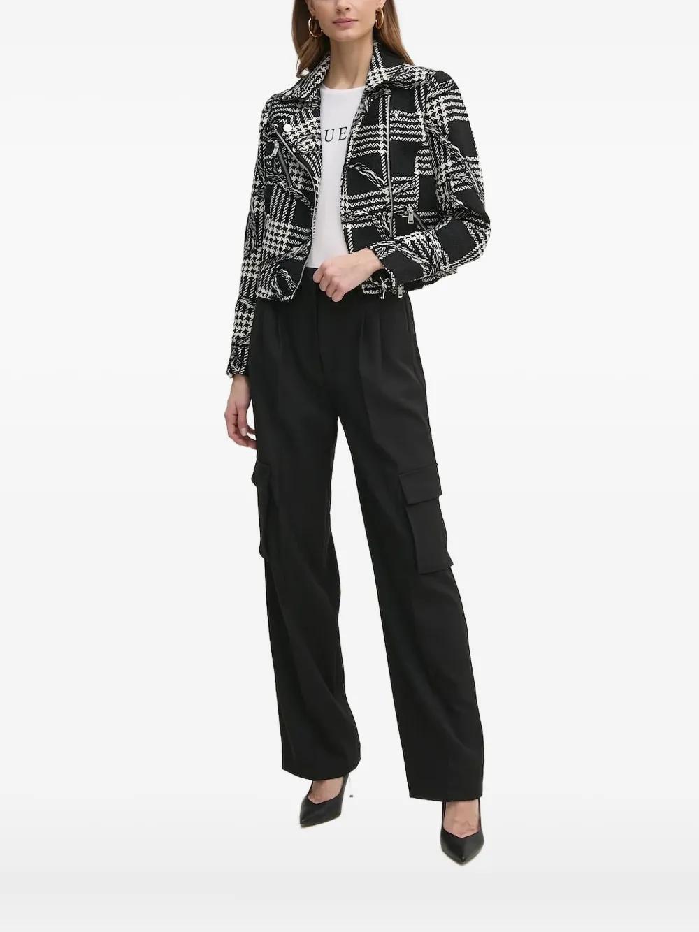 Guess Houndstooth-Pattern Biker Jacket in Black Lyst UK