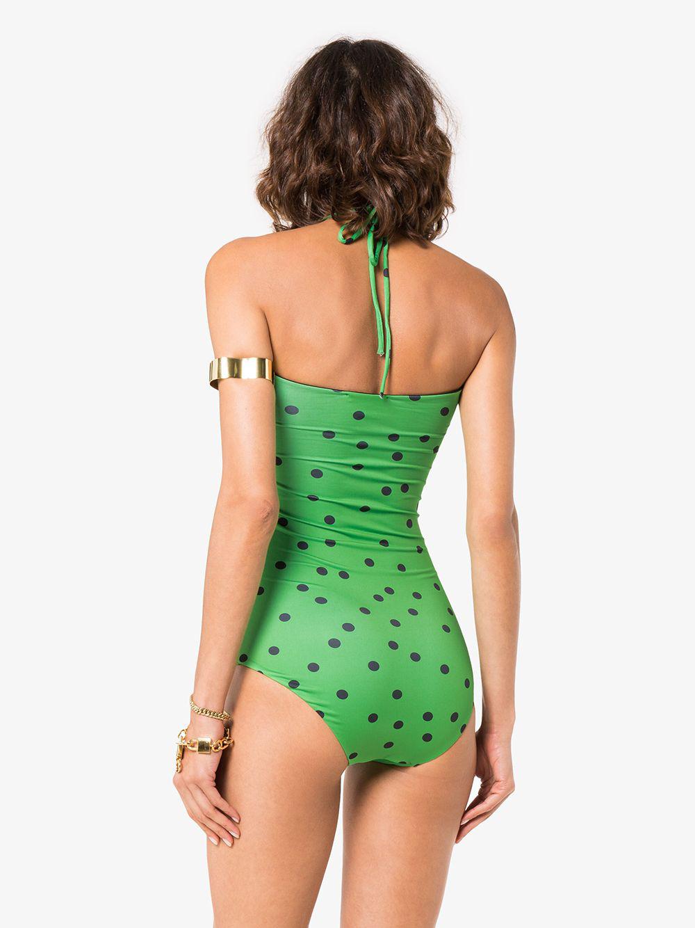 green polka dot swimsuit