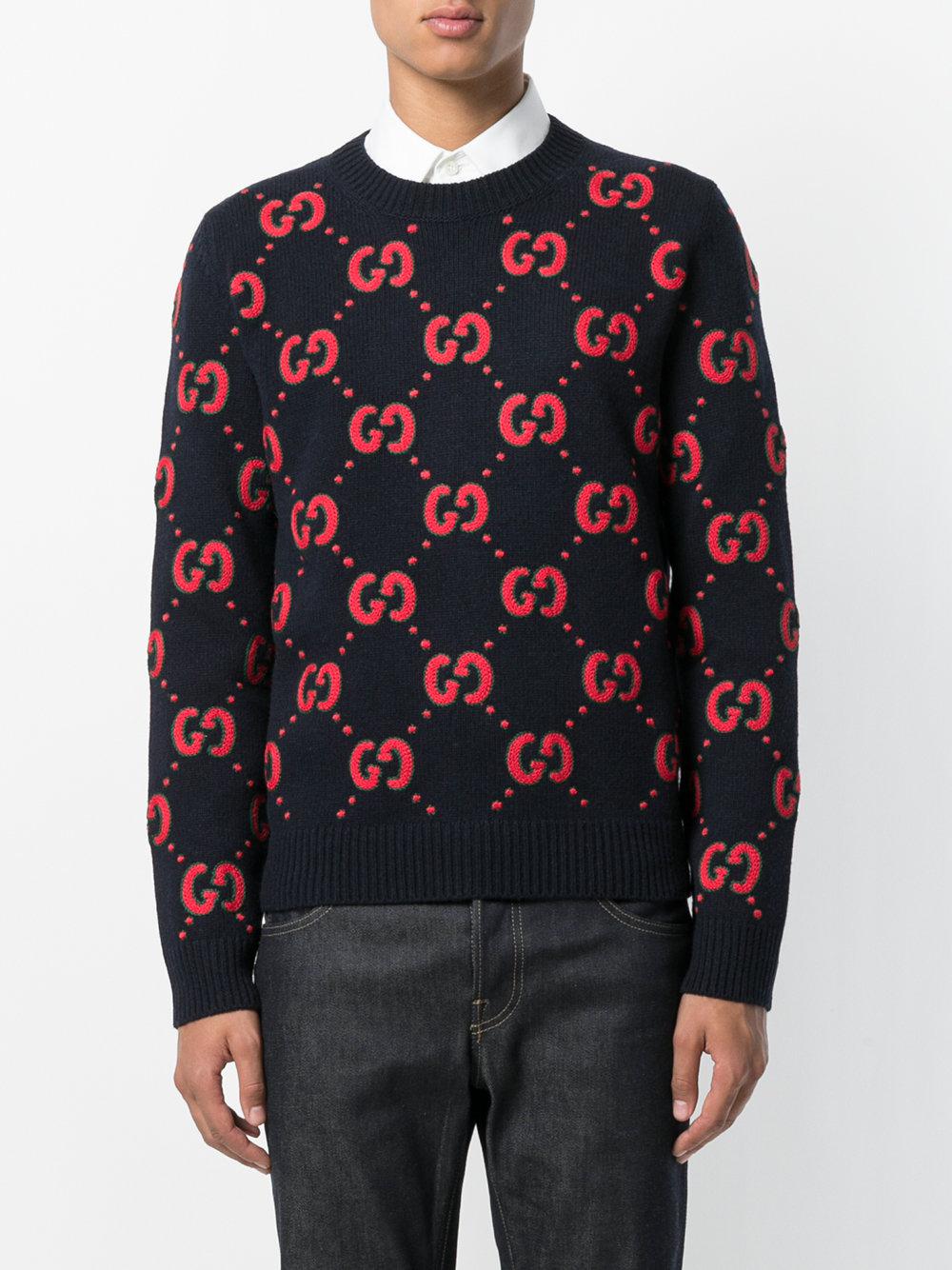 Gucci Wool Gg Knitted Sweater in Black for Men Lyst
