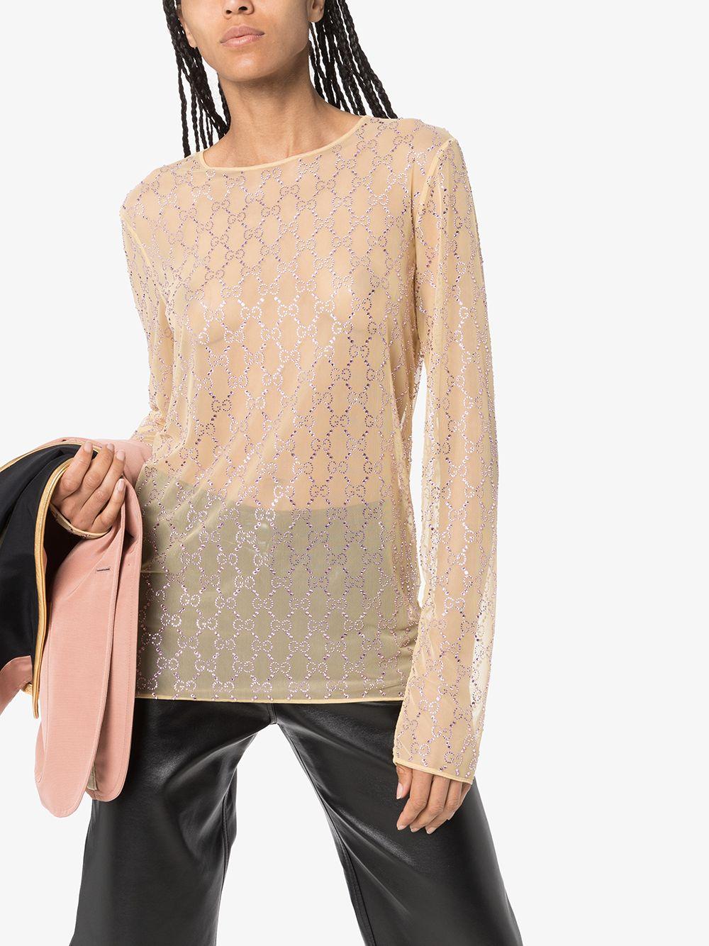 Gucci GG-embellished Mesh Top in Yellow | Lyst