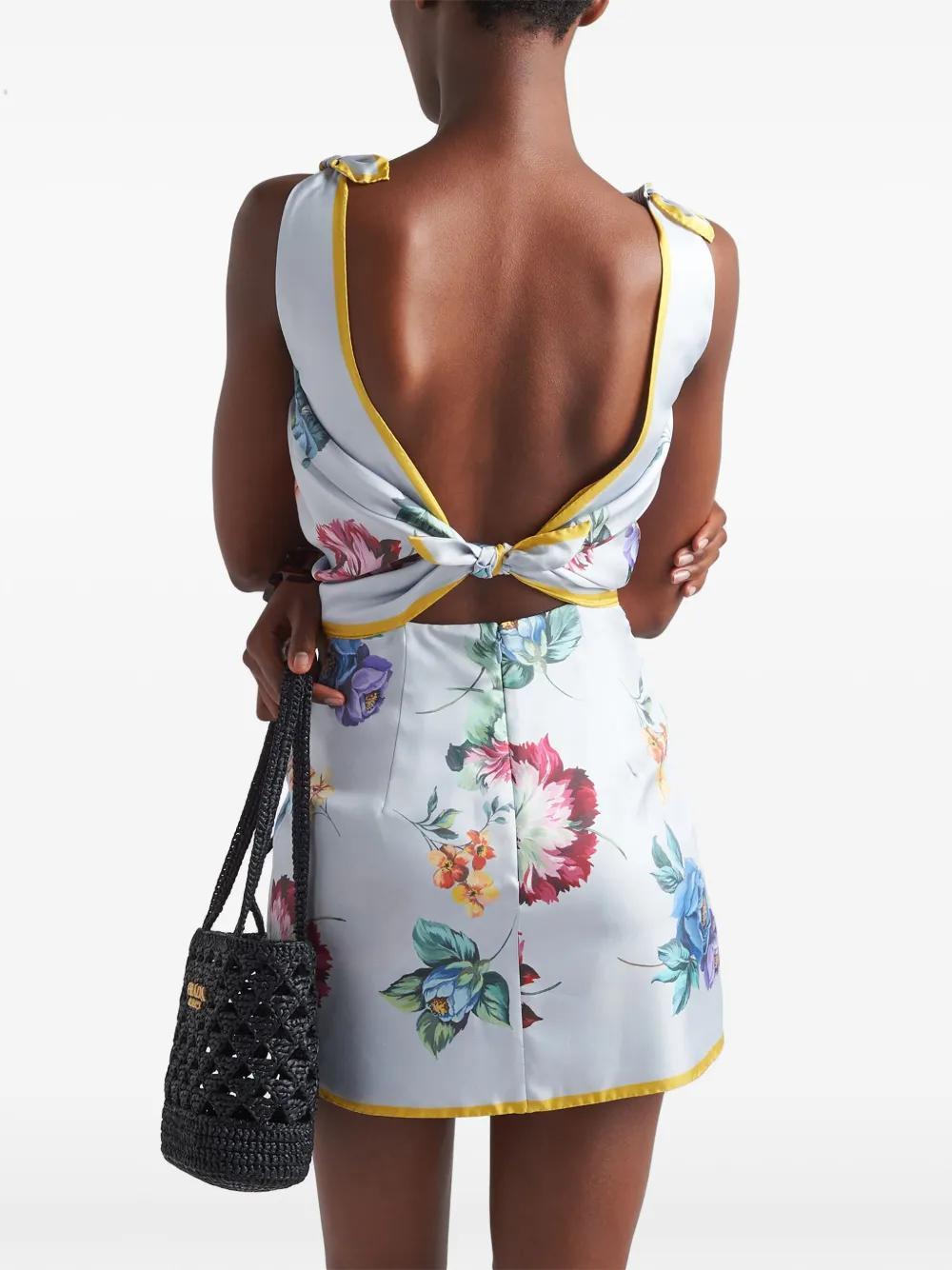 【プラダ・PRADA】Printed silk twill mini-dress Prada Printed Silk Twill Mini-Dress in Gray | Lyst