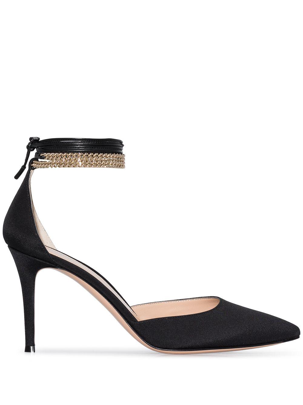 Gianvito Rossi 85mm Chain-trim Satin Pumps in Black - Lyst