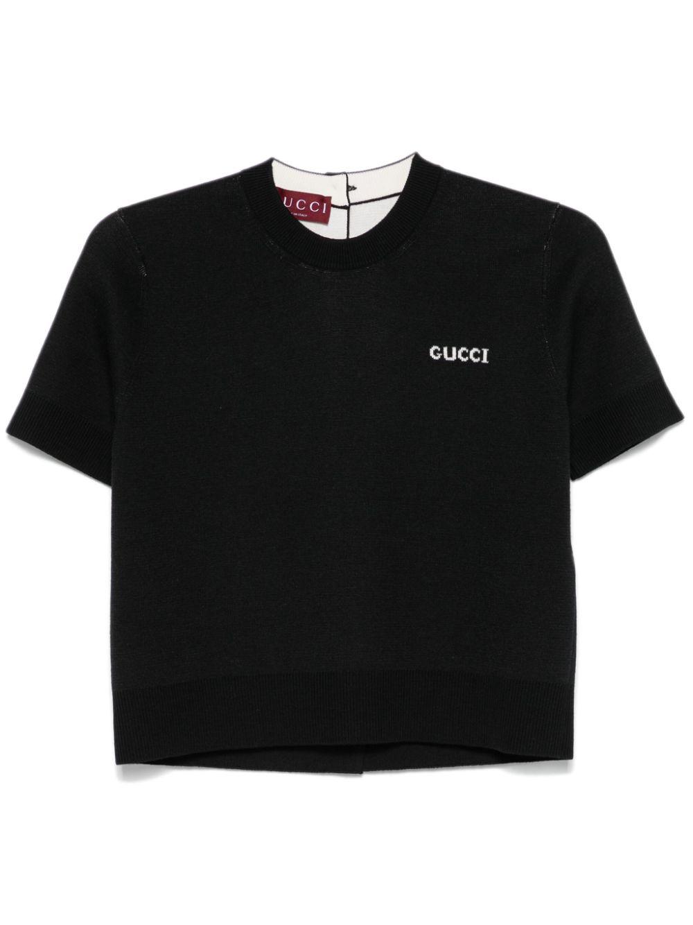 Gucci レディース ブラック ロゴ Tシャツ トップス Gucci レディース ブラック ロゴ Tシャツ トップス