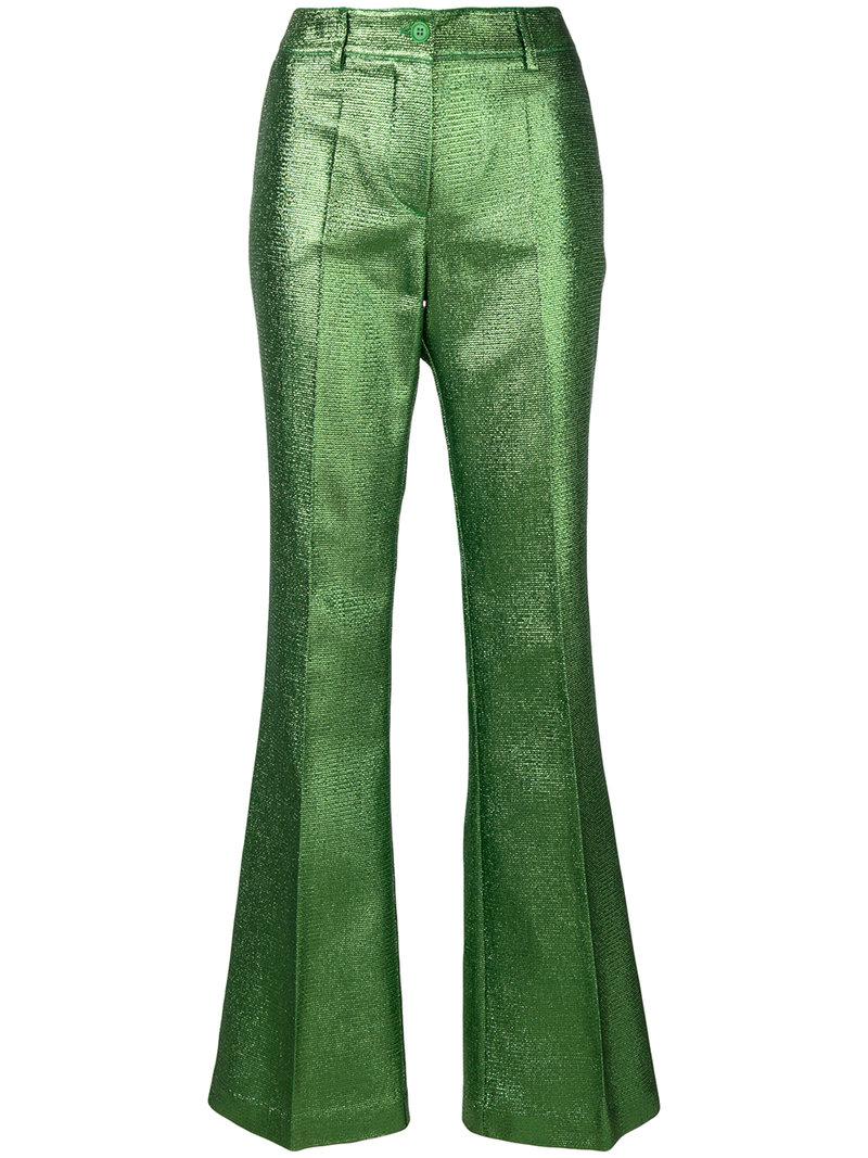 P.A.R.O.S.H. Metallic Flared Trousers in Green | Lyst