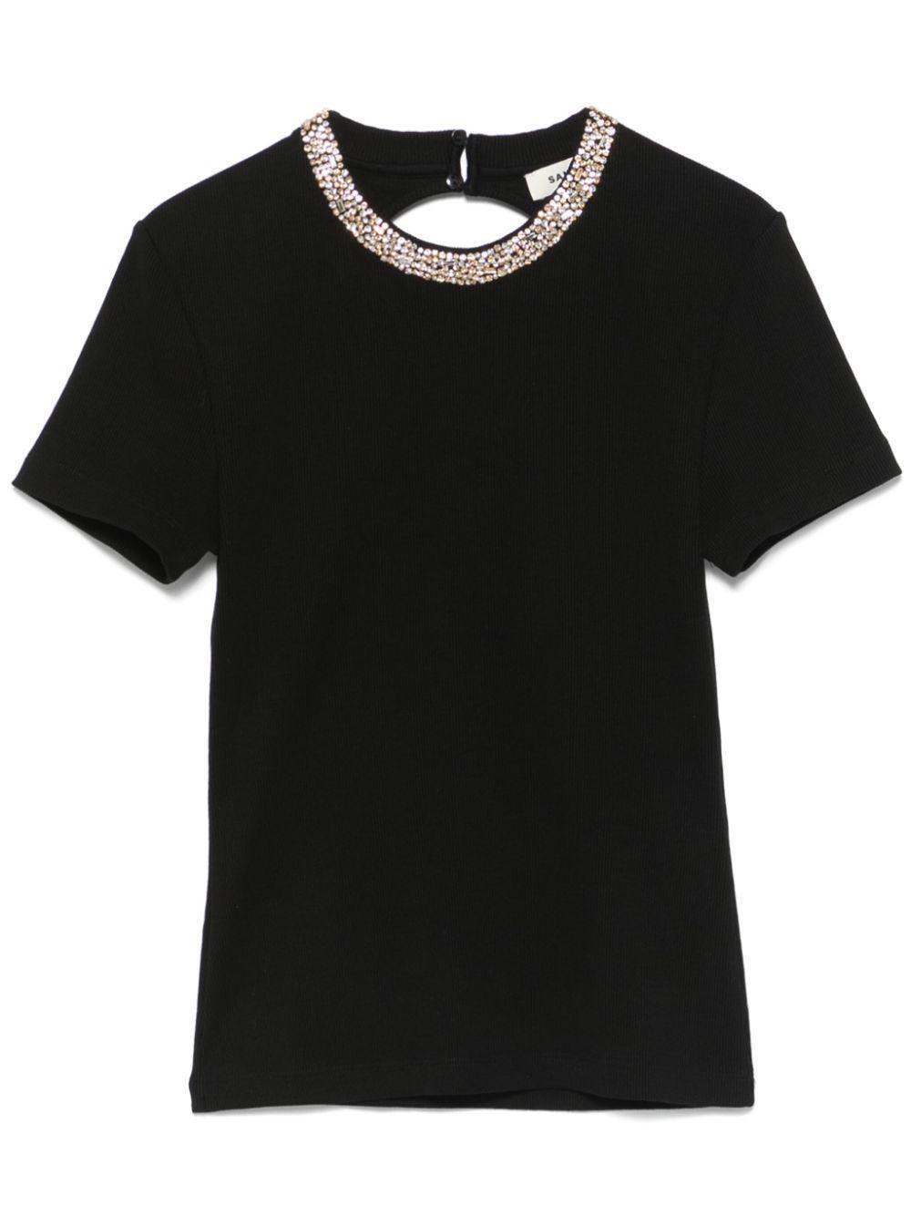 Sandro レディース ブラック ラインストーン Tシャツ トップス Sandro レディース ブラック ラインストーン Tシャツ トップス