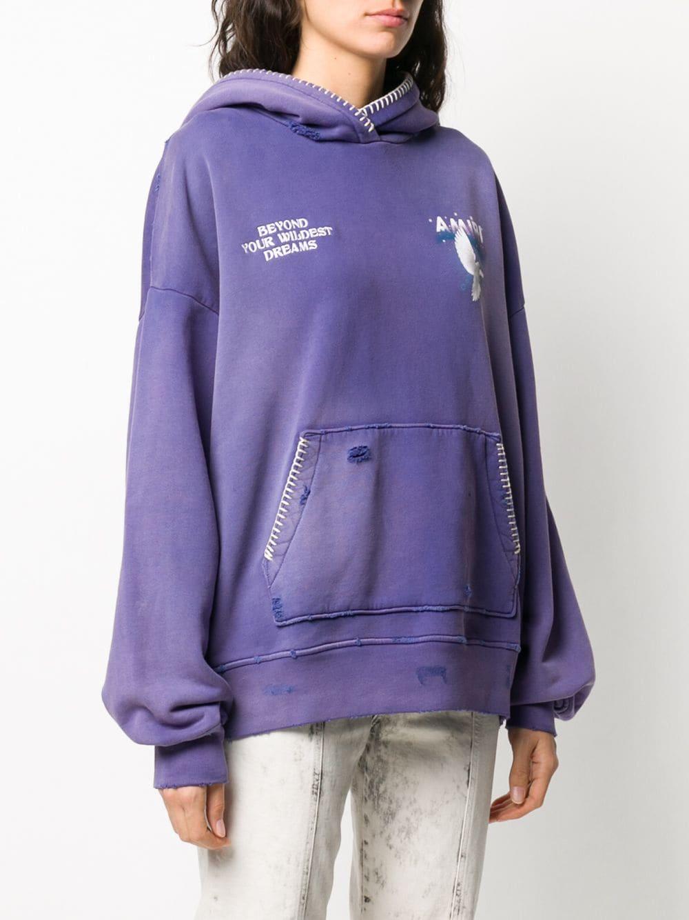 Amiri Cotton Distressed-effect Logo Hoodie in Purple | Lyst