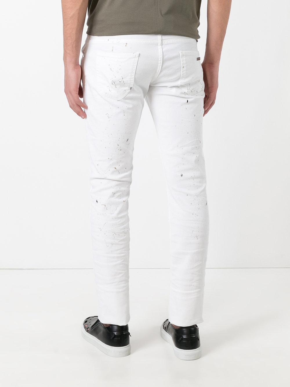 Les Hommes Denim Paint Splatter Slimfit Jeans in White for Men Lyst