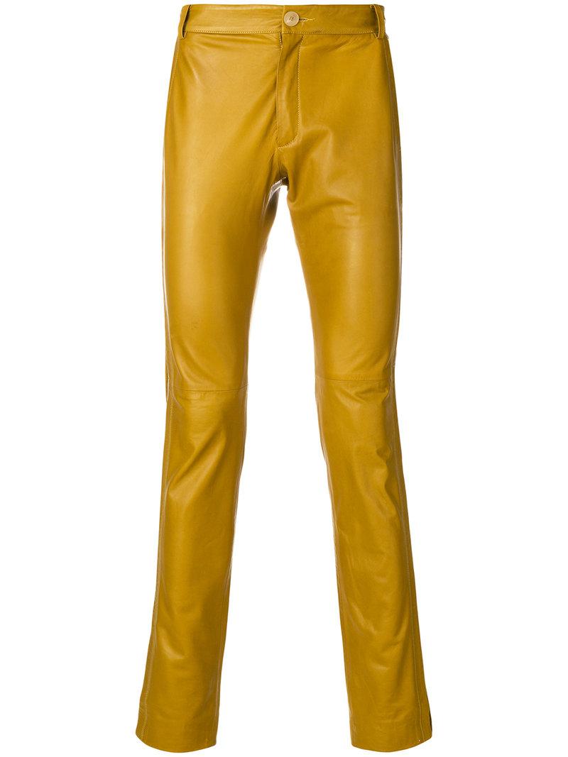 yellow leather pants