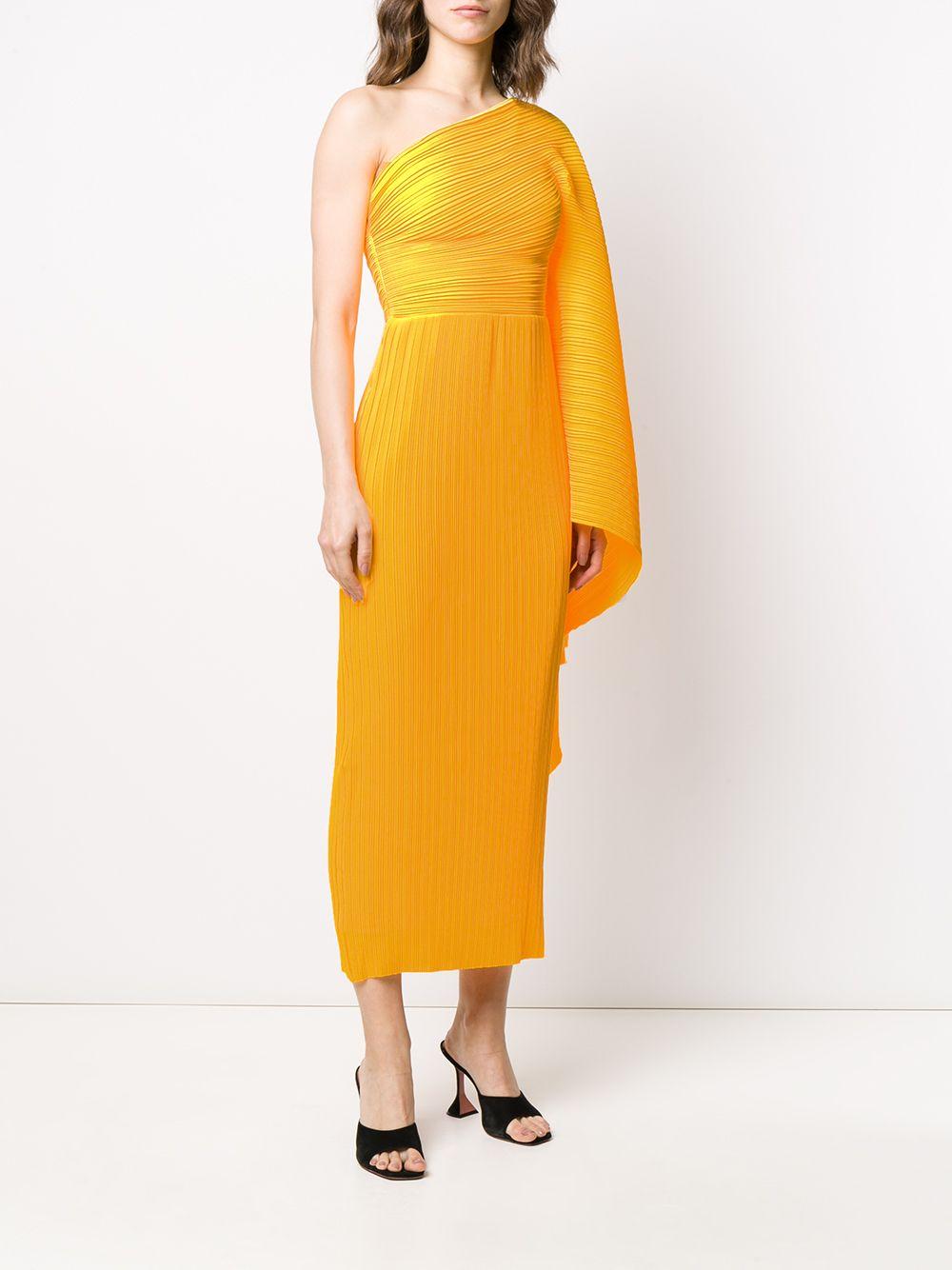 One-shoulder Midi Dress in Neon Orange 