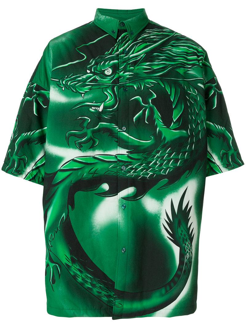 Balenciaga Cotton Bal Dragon Shirt in Green for Men | Lyst