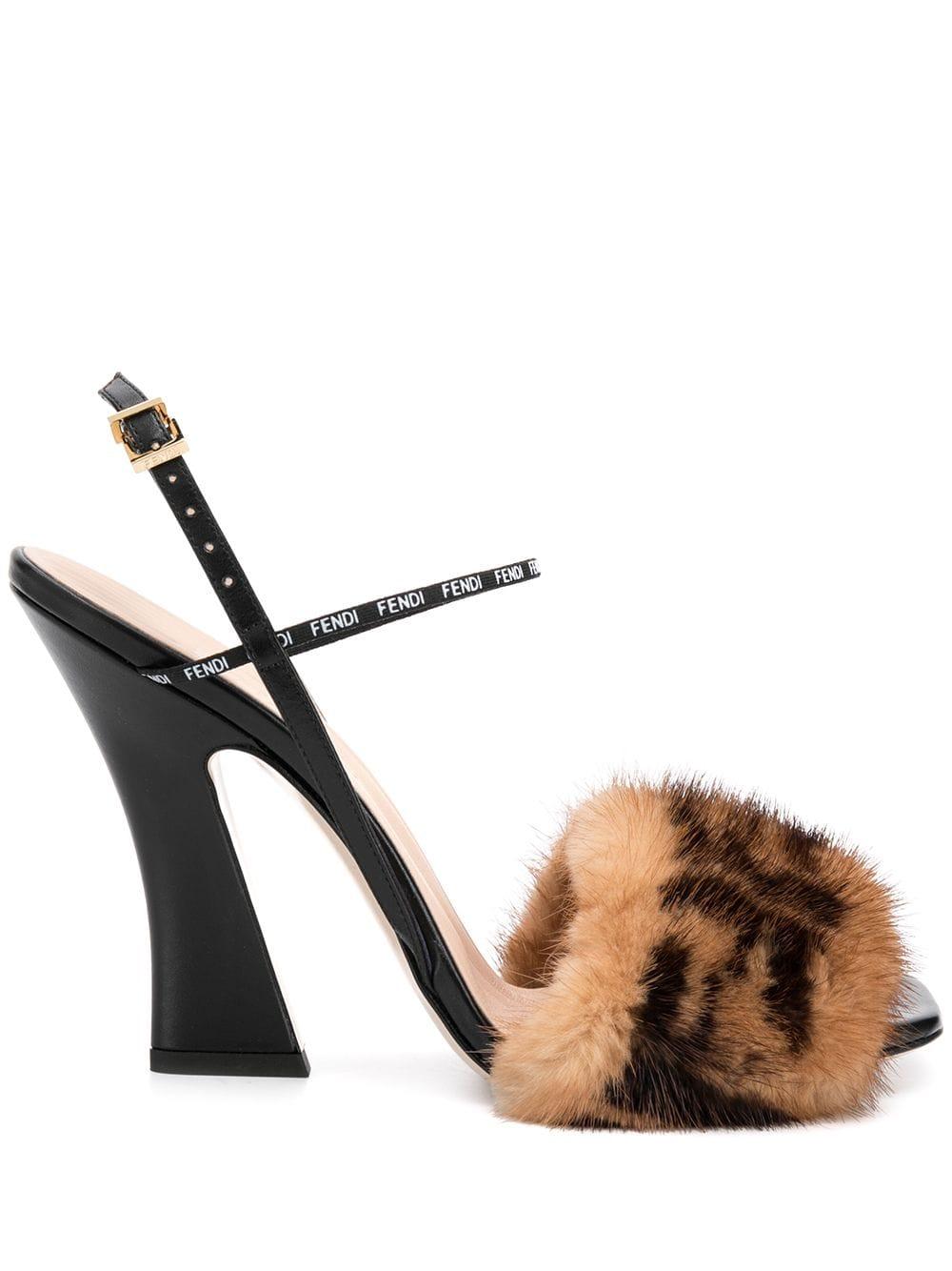 Fendi Leather Mink Fur Logo Sandals in Brown - Lyst